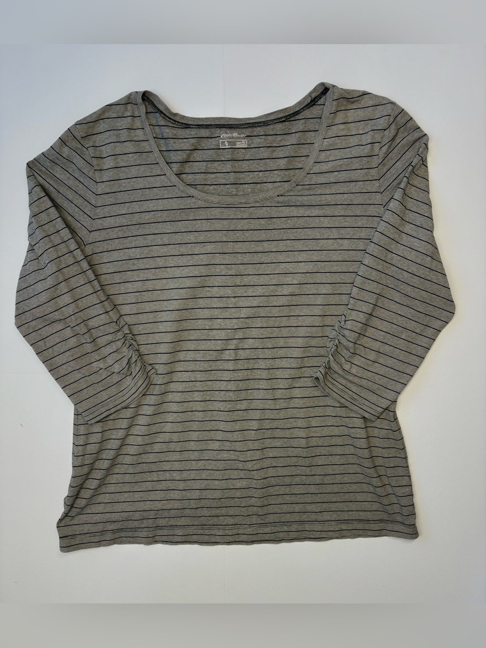 Eddie Bauer Gray and Black Striped Scoop Neck Top